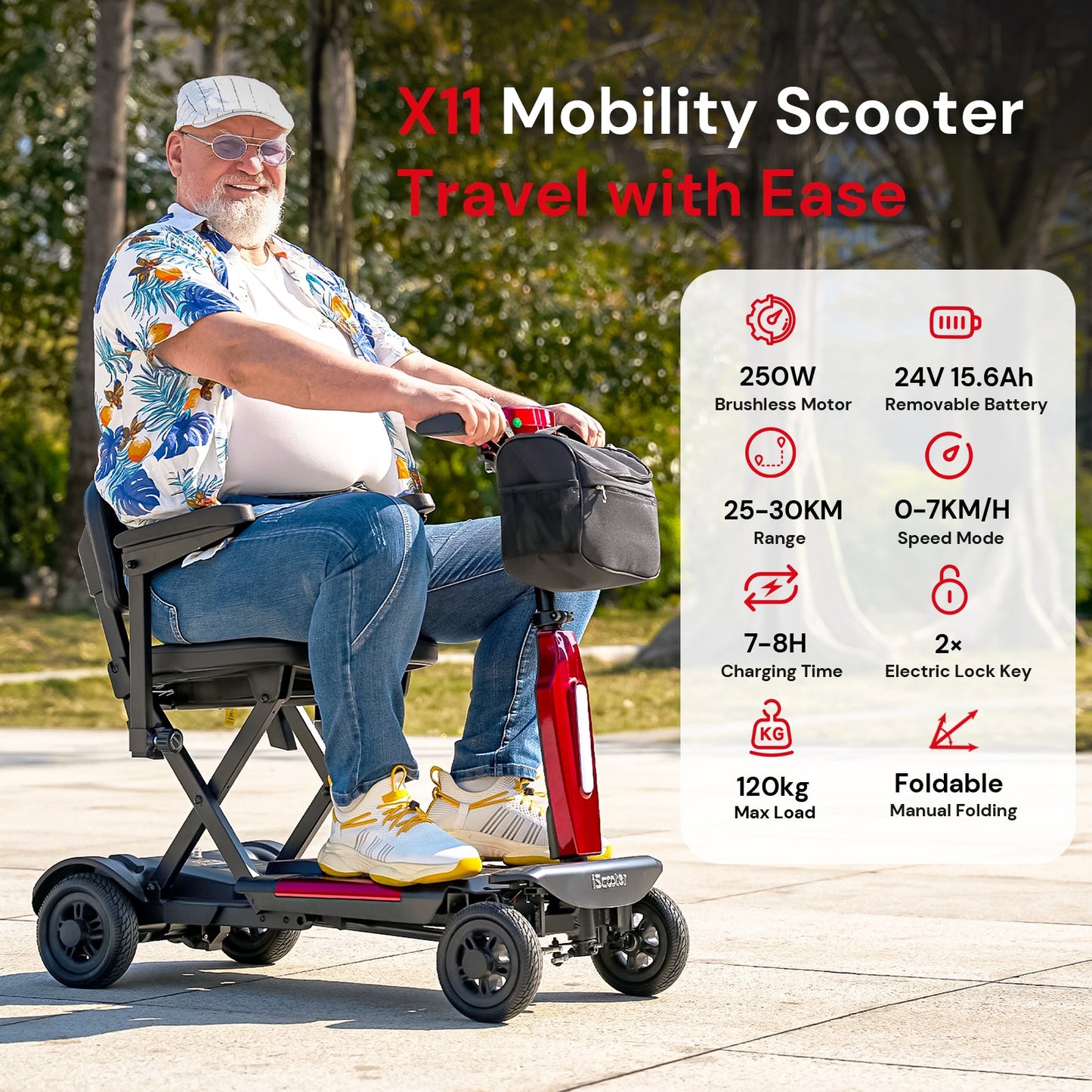 RIDEN X02 Mobility Scooter | Folding, 250W, Top Speed 5mph, 12-Mile Range, Swivel Seat, UKCA Certified